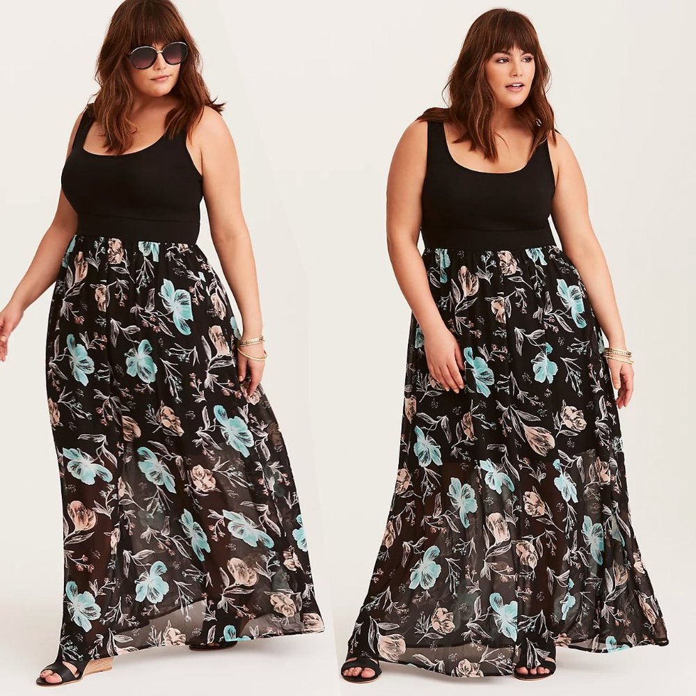 Floral Chiffon Knit Maxi Dress
